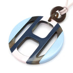 Hermes Necklace H Equipe Leather Pink Light Blue Multi