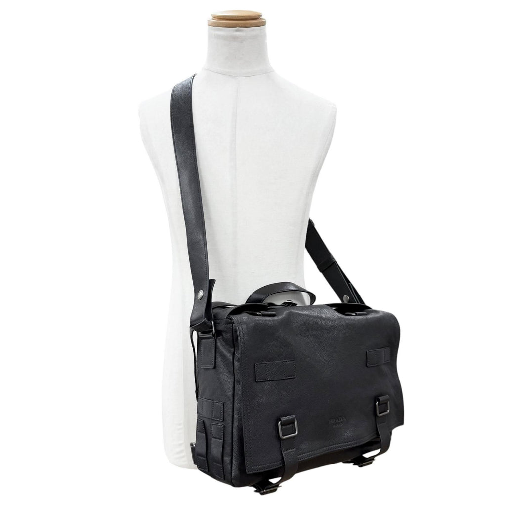 Prada Buffalo Leather Messenger Bag Black — view 3