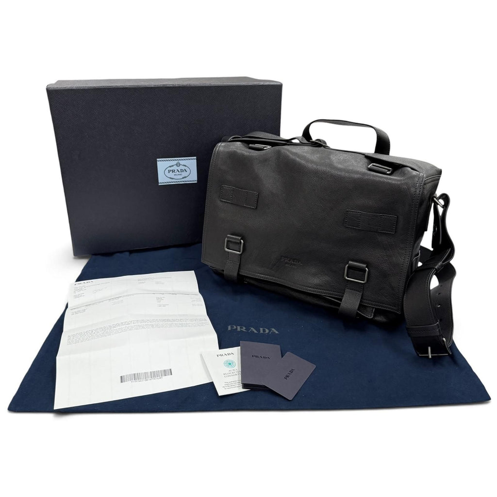 Prada Buffalo Leather Messenger Bag Black — view 2