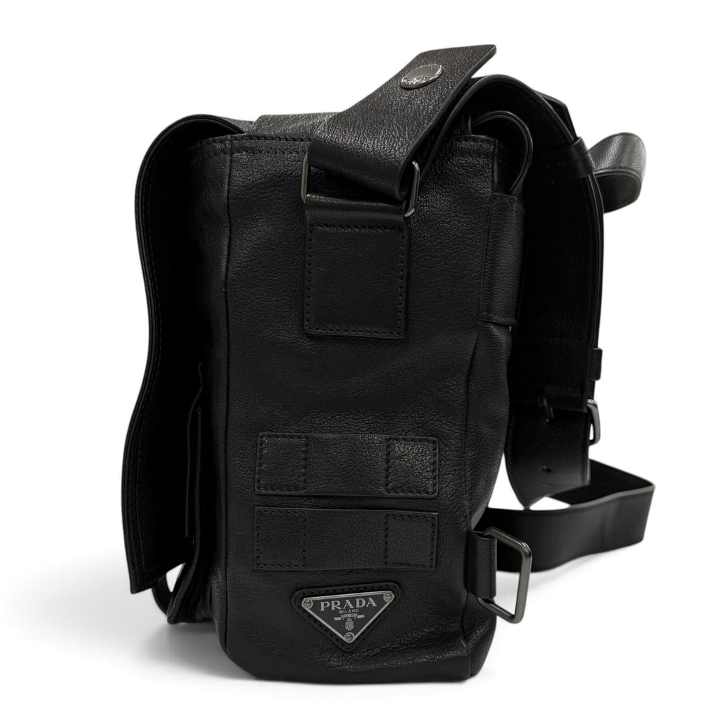 Prada Buffalo Leather Messenger Bag Black — view 6