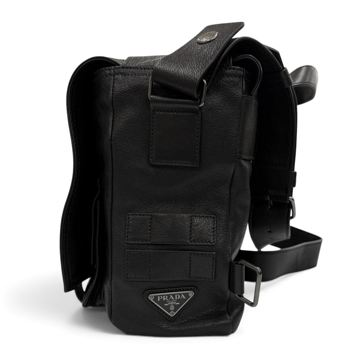 Prada Buffalo Leather Messenger Bag Black — view 6