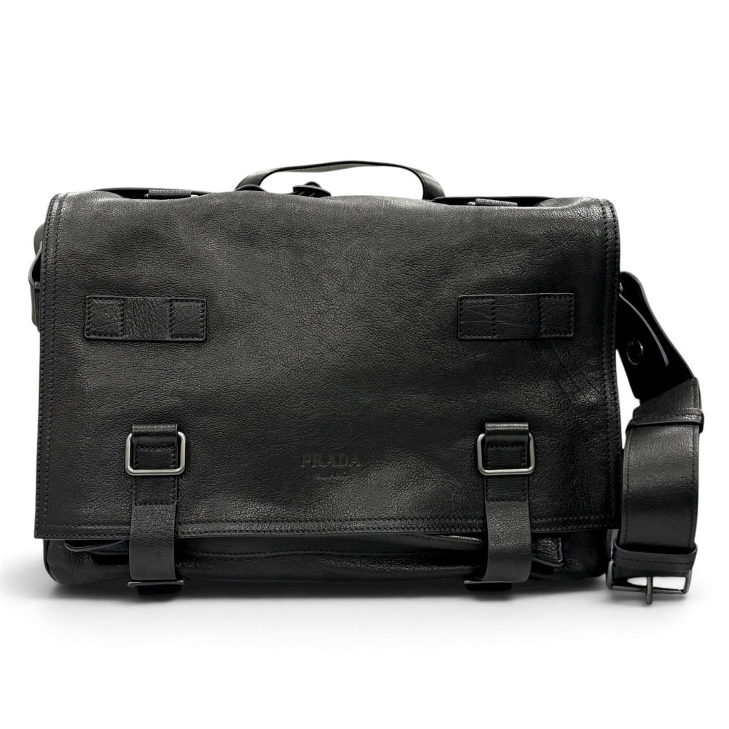 Prada Buffalo Leather Messenger Bag Black