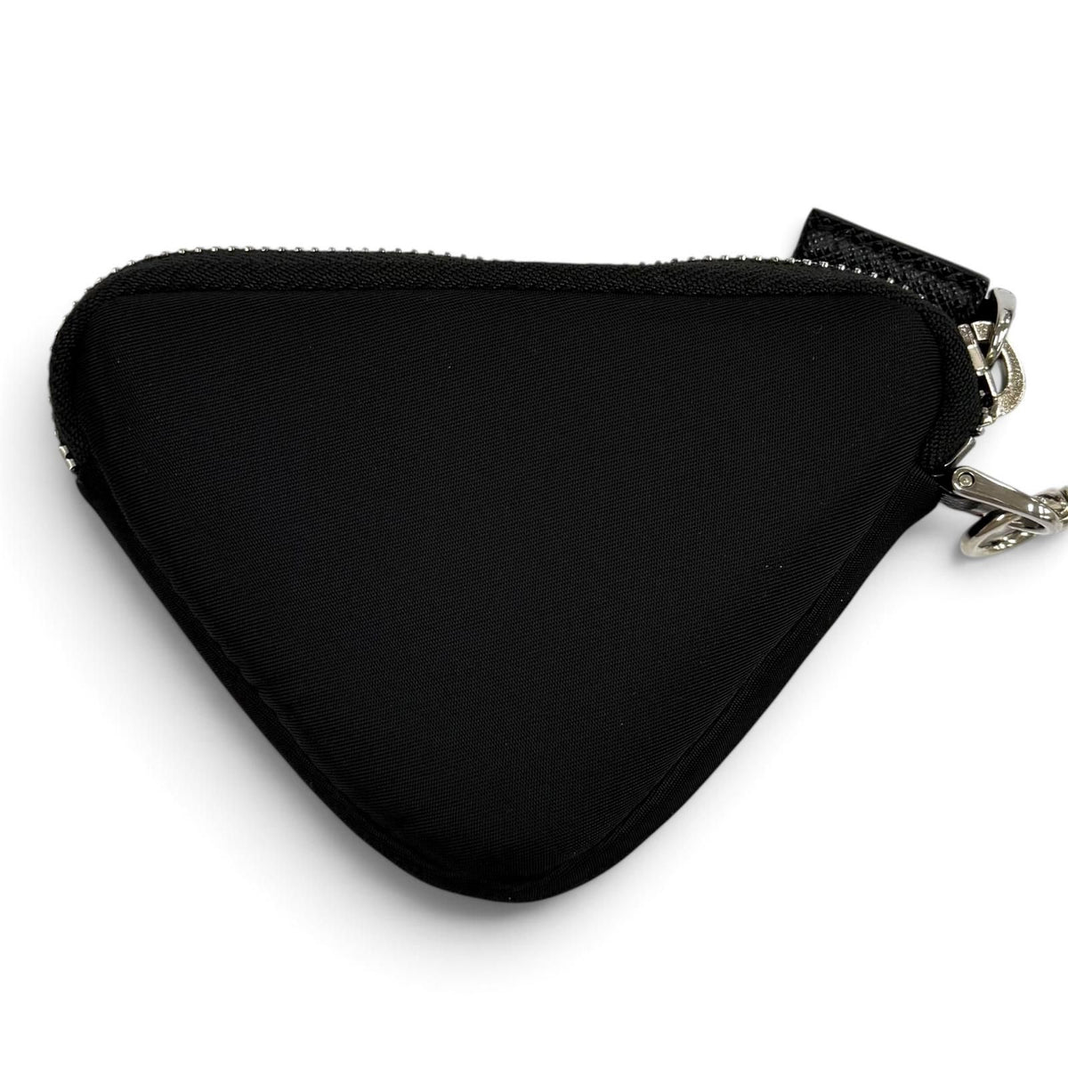 Prada Re-Nylon Triangle Logo Key Ring Pouch Silver Keychain — view 3
