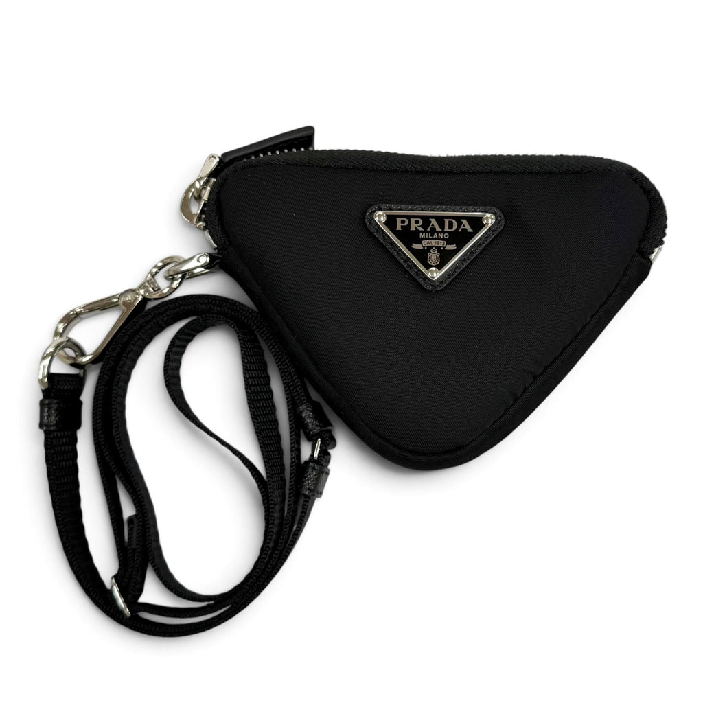 Prada Re-Nylon Triangle Logo Key Ring Pouch Silver Keychain