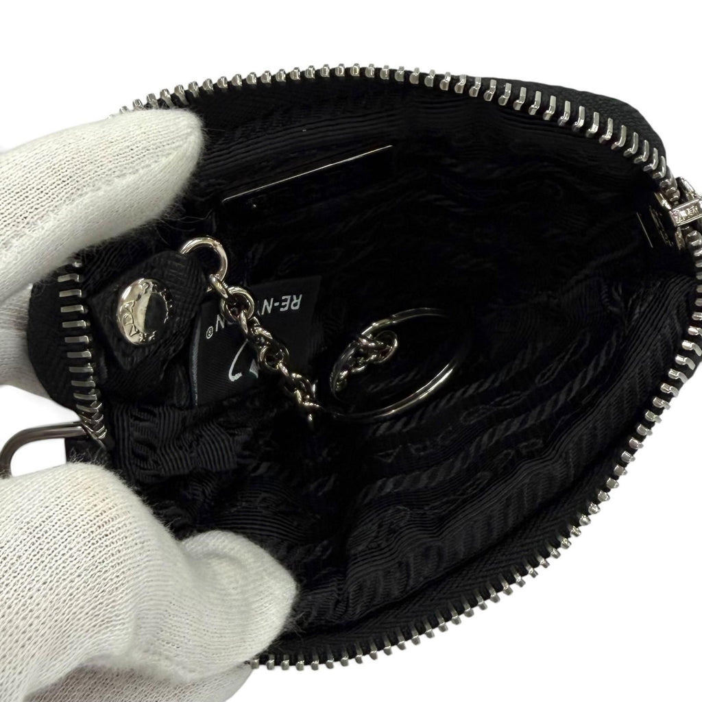 Prada Re-Nylon Triangle Logo Key Ring Pouch Silver Keychain — view 5