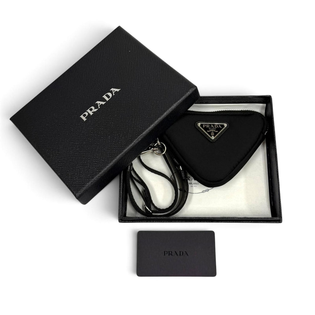 Prada Re-Nylon Triangle Logo Key Ring Pouch Silver Keychain — view 2