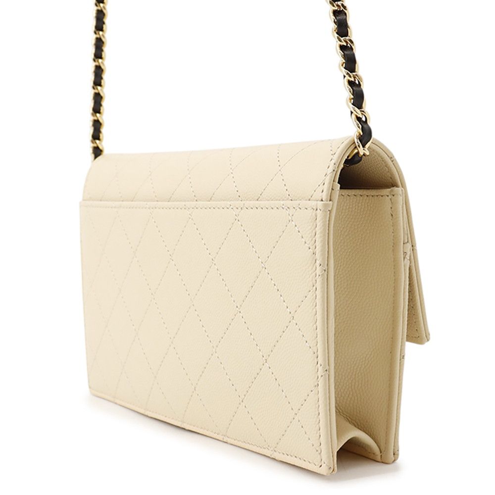 Chanel Chain Wallet CC Logo Caviar Leather Black Shoulder Bag — view 2