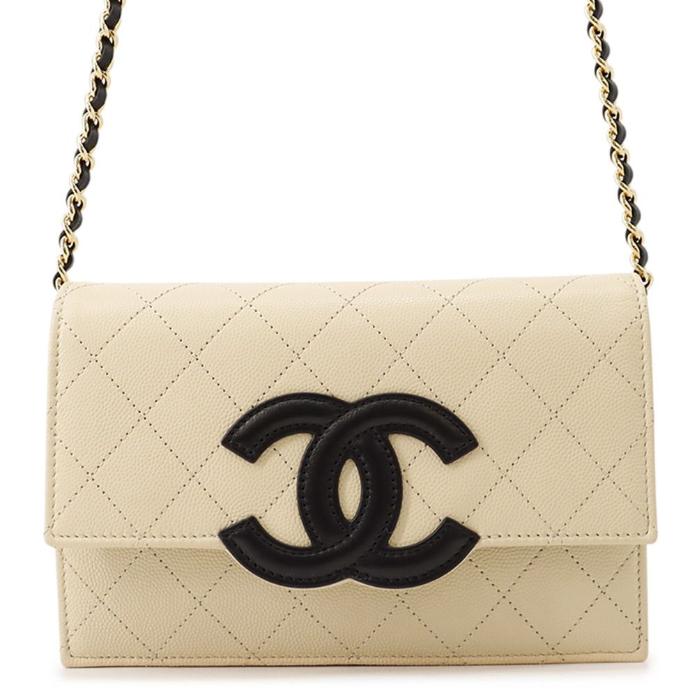 Chanel Chain Wallet CC Logo Caviar Leather Black Shoulder Bag