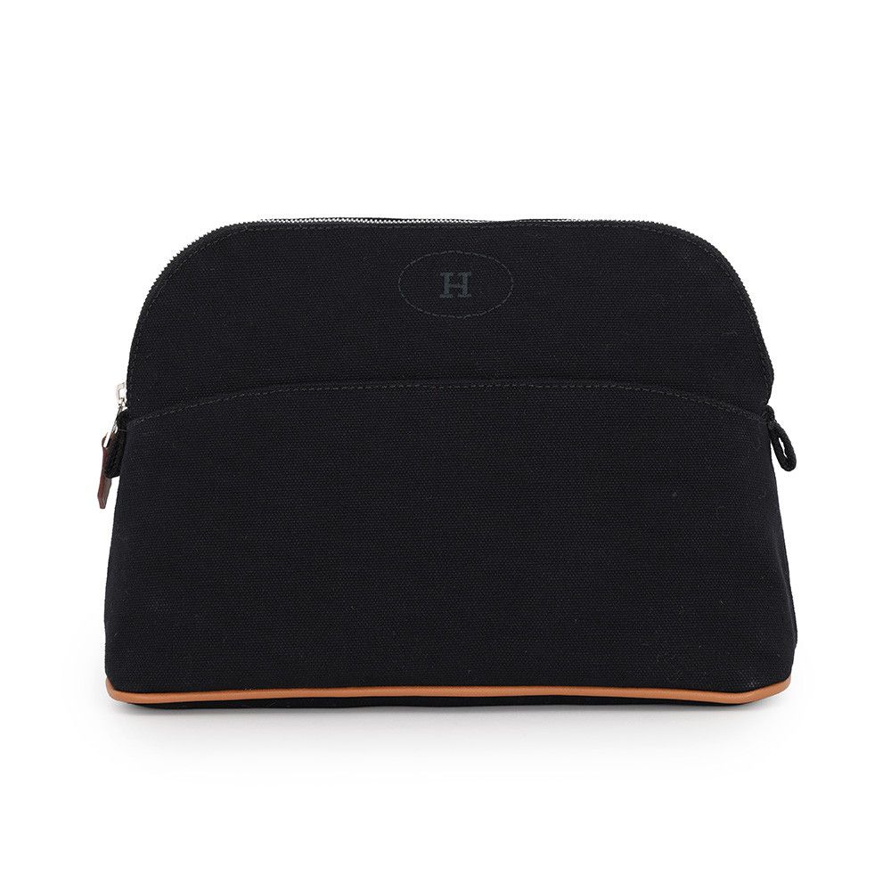 Hermes Pouch Bolide MM Black Silver Canvas Makeup Case