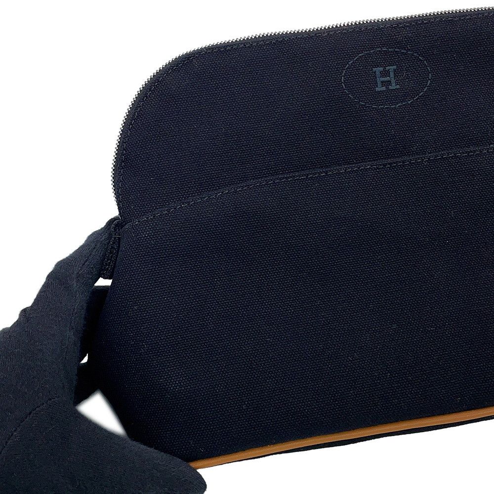 Hermes Pouch Bolide MM Black Silver Canvas Makeup Case — view 6