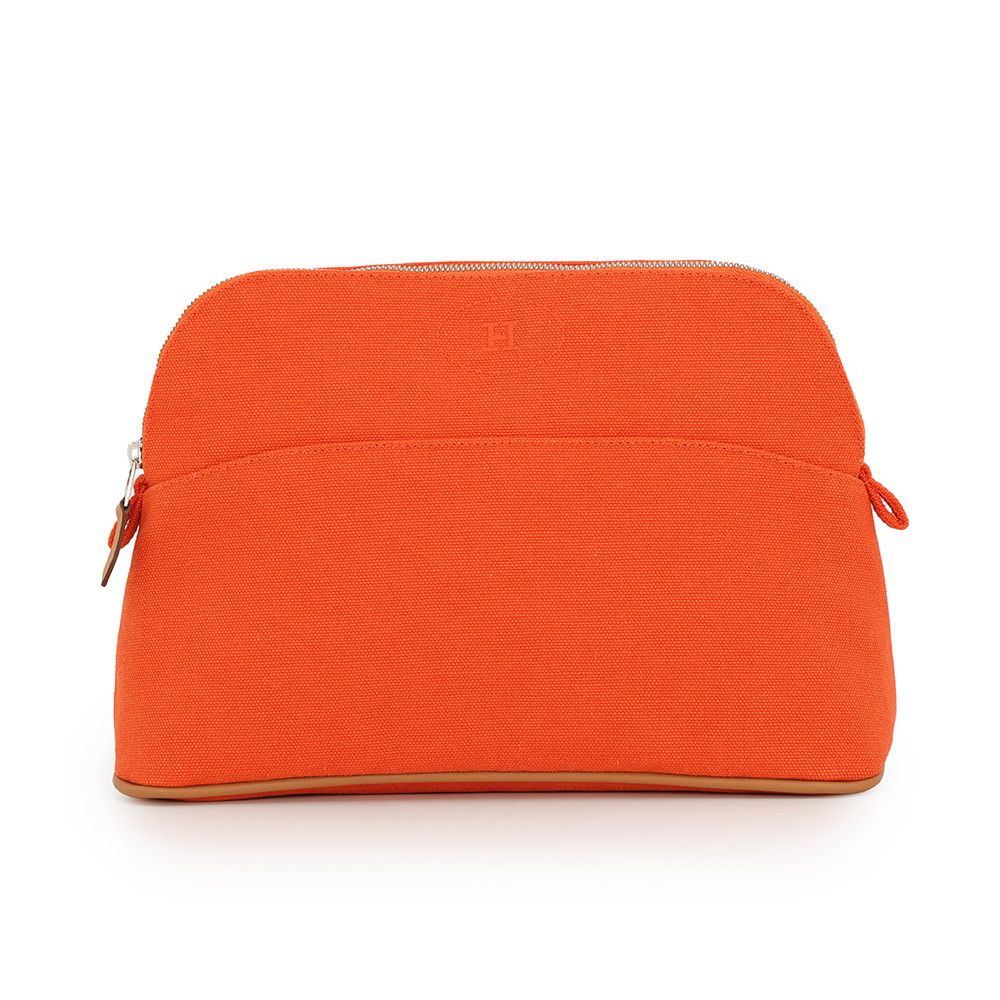 Hermes Pouch Bolide MM Orange Fu Silver Canvas Makeup Case