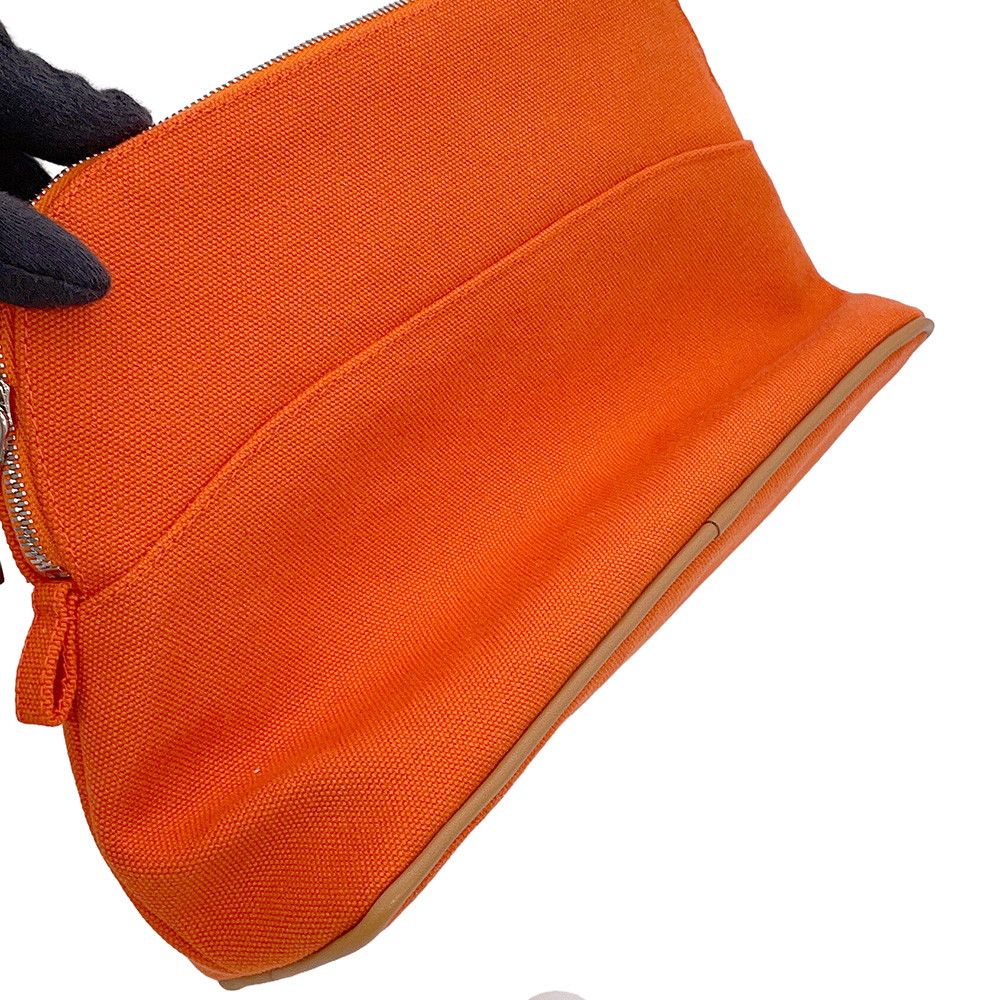Hermes Pouch Bolide MM Orange Fu Silver Canvas Makeup Case — view 5