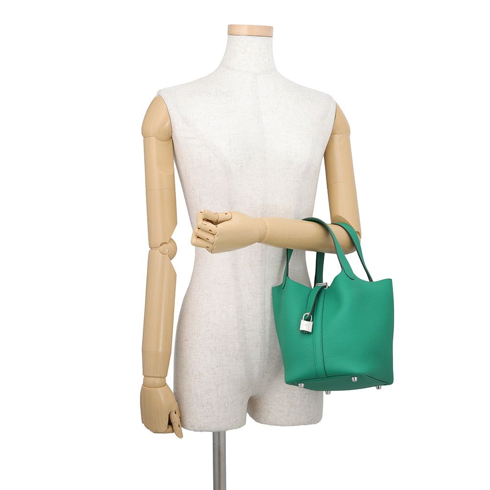 Hermes Handbag Picotin Lock PM Vert Vertigo Silver Taurillon Clemence Tote — view 4