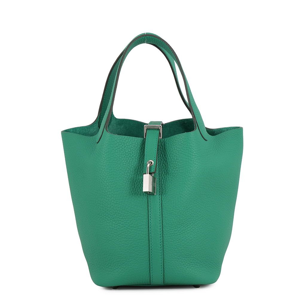 Hermes Handbag Picotin Lock PM Vert Vertigo Silver Taurillon Clemence Tote
