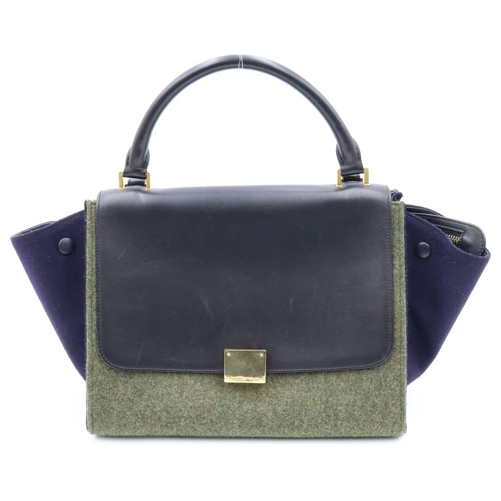 Celine Trapeze 2-Way Shoulder Bag Black Khaki Purple Leather Gold