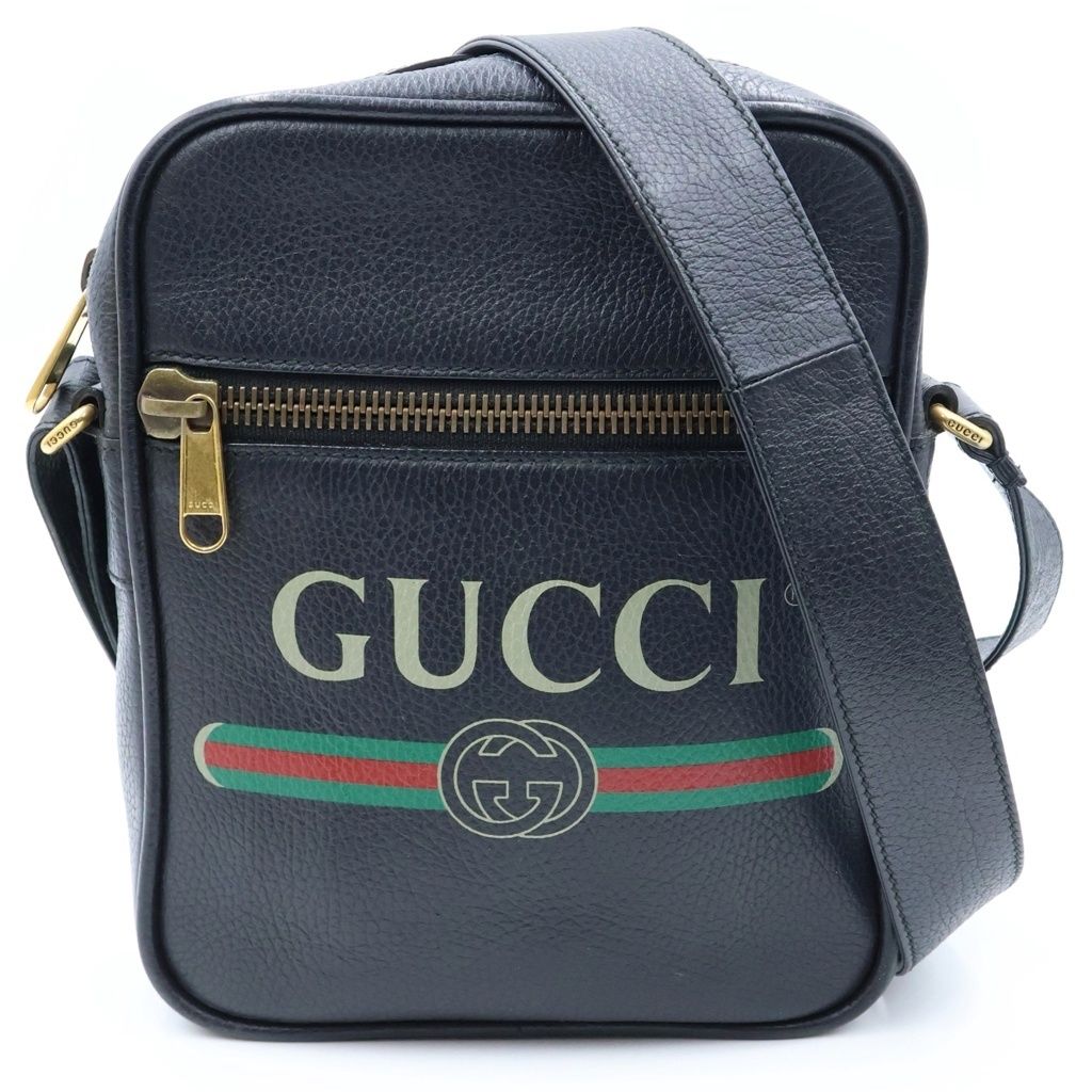 Gucci Print Shoulder Bag Black Leather