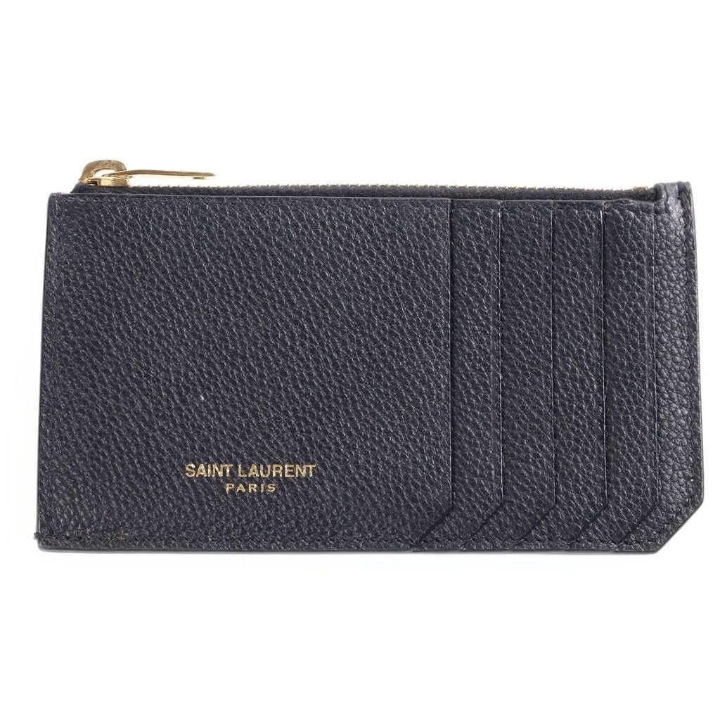 Saint Laurent Paris Embossed Leather Zip Fragment Case Black Coin Purse