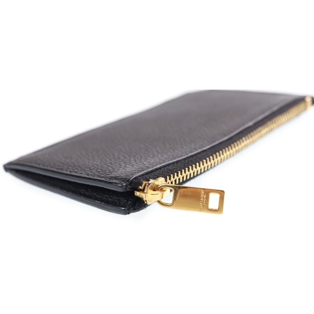Saint Laurent Paris Embossed Leather Zip Fragment Case Black Coin Purse — view 5