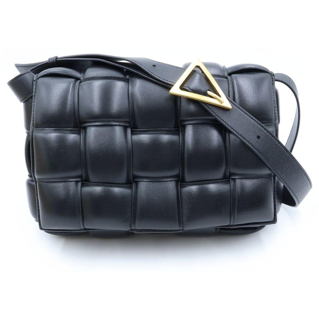 Bottega Veneta Padded Cassette Intrecciato Shoulder Bag Black Leather