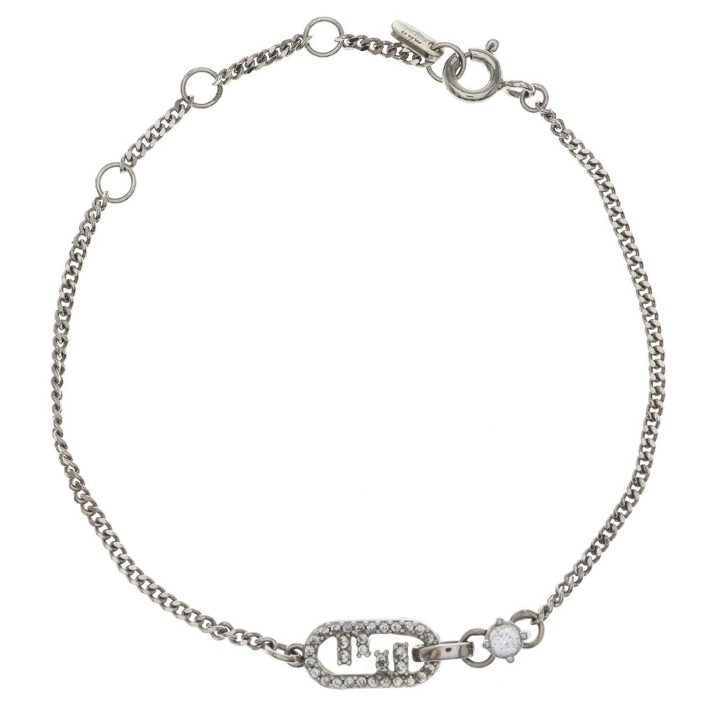 Fendi O'lock Bracelet Rhinestone Metal Silver