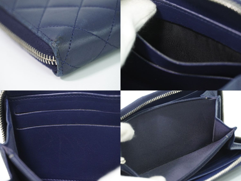 Chanel CC Logo Quilted Zip Around Wallet Lambskin Leather Navy — view 8