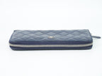 Chanel CC Logo Quilted Zip Around Wallet Lambskin Leather Navy — view 3