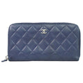Chanel CC Logo Quilted Zip Around Wallet Lambskin Leather Navy