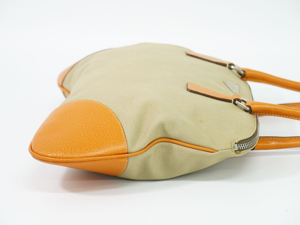 Prada Canvas Leather Shoulder Bag Tote Beige Orange — view 4