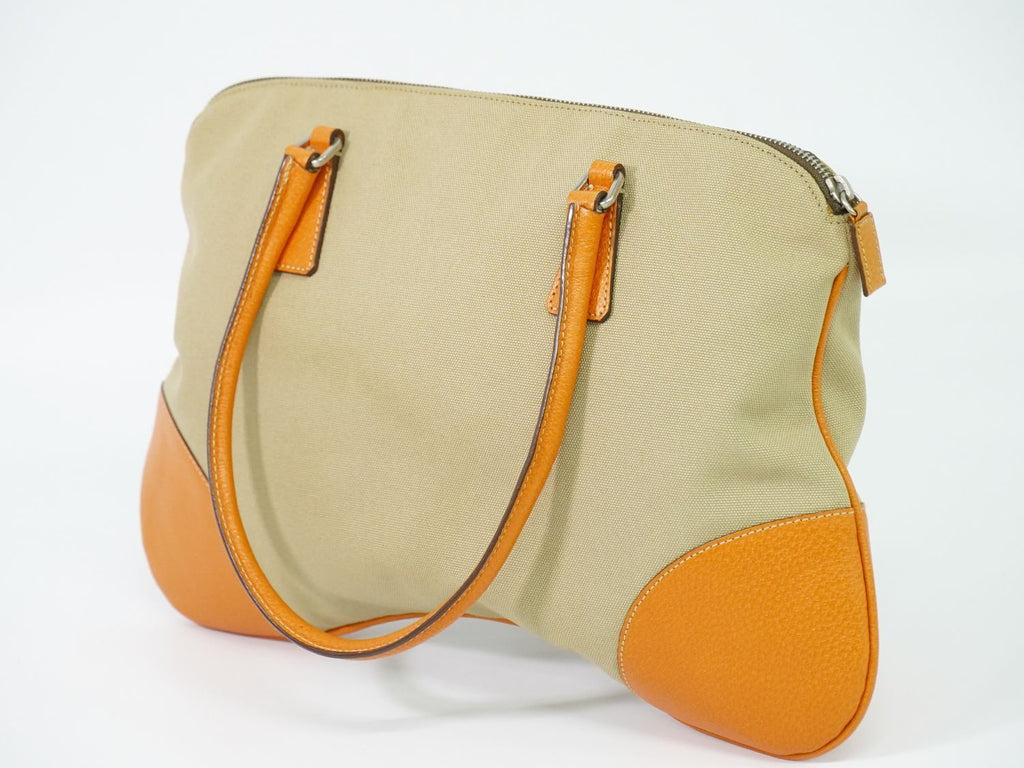 Prada Canvas Leather Shoulder Bag Tote Beige Orange — view 2