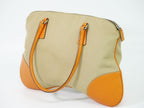 Prada Canvas Leather Shoulder Bag Tote Beige Orange — view 2