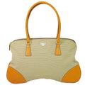 Prada Canvas Leather Shoulder Bag Tote Beige Orange