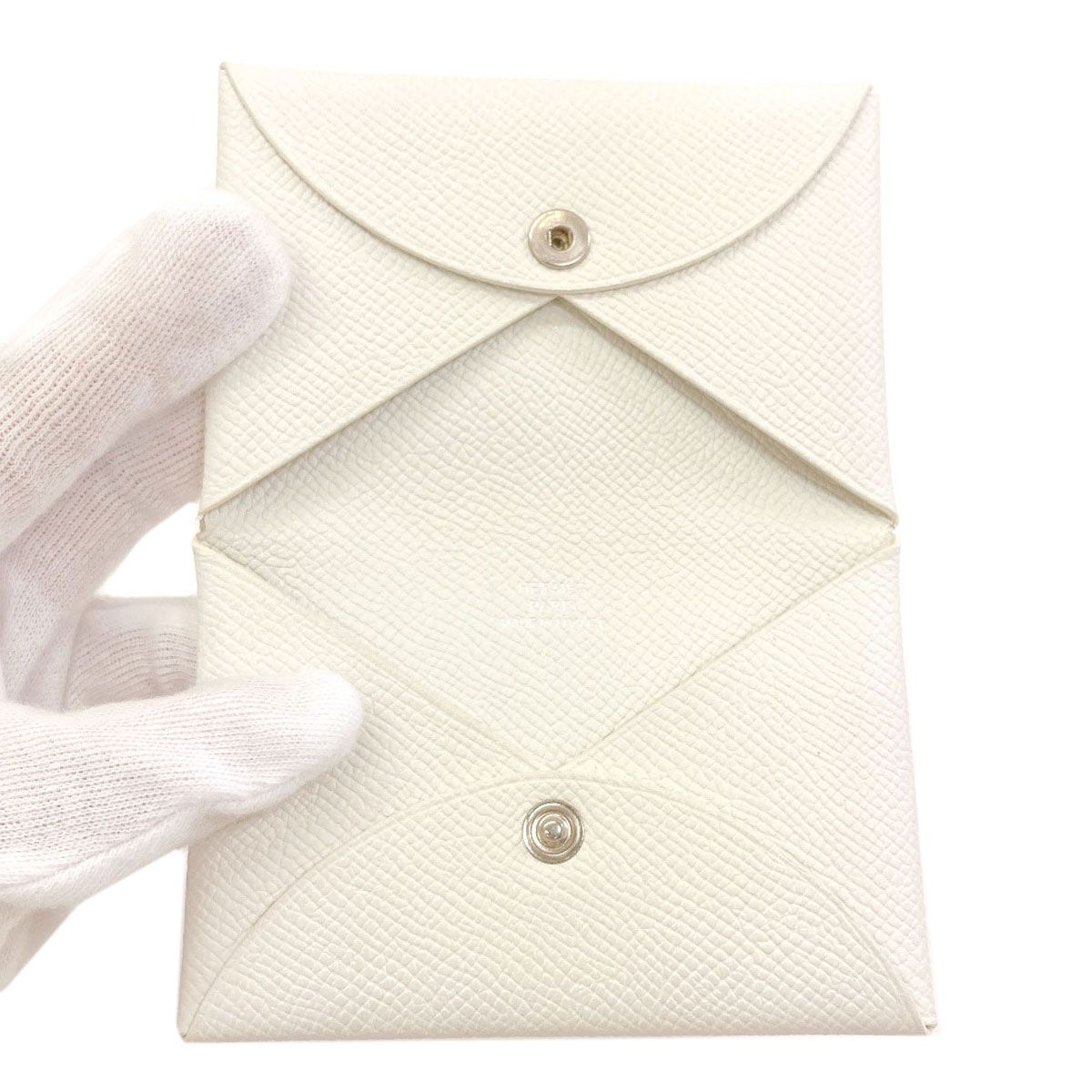 Hermes Calvi Silver Card Case Epsom — view 4