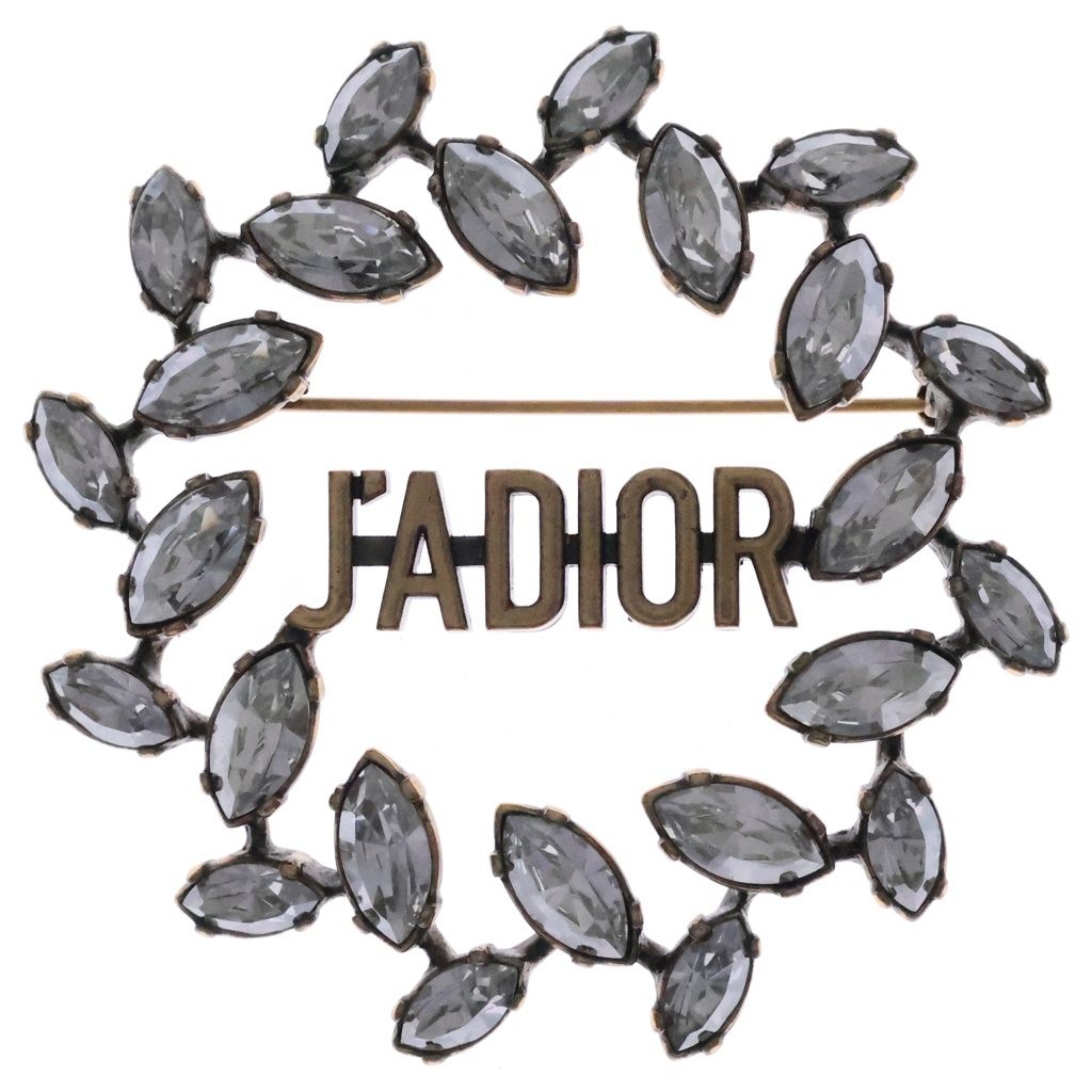 Dior J'Adior Rhinestone Brooch Logo Gold Plated Silver