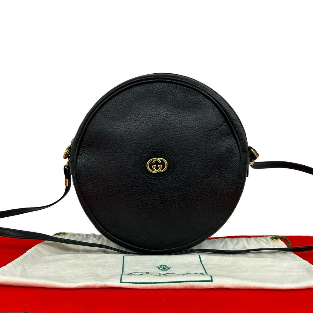 Gucci Vintage Interlocking G Leather Shoulder Bag Black