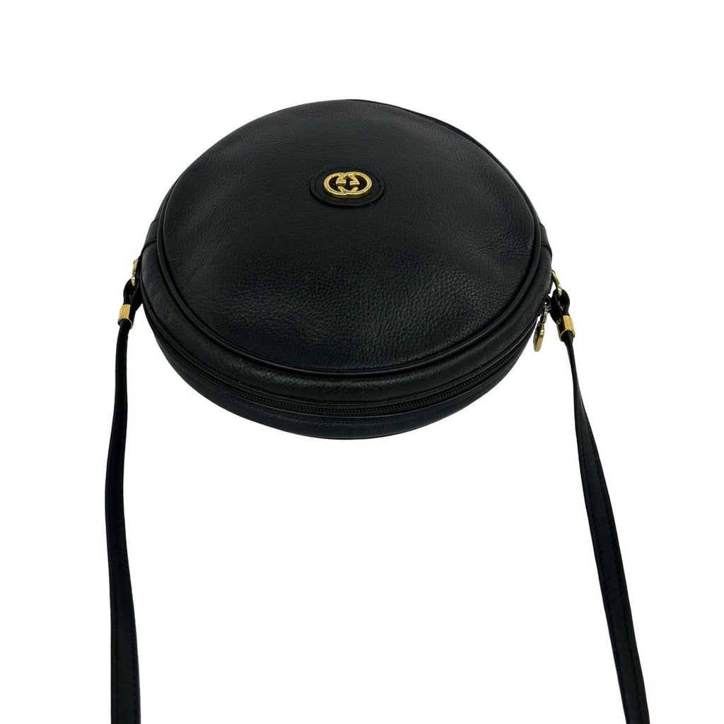Gucci Vintage Interlocking G Leather Shoulder Bag Black — view 4