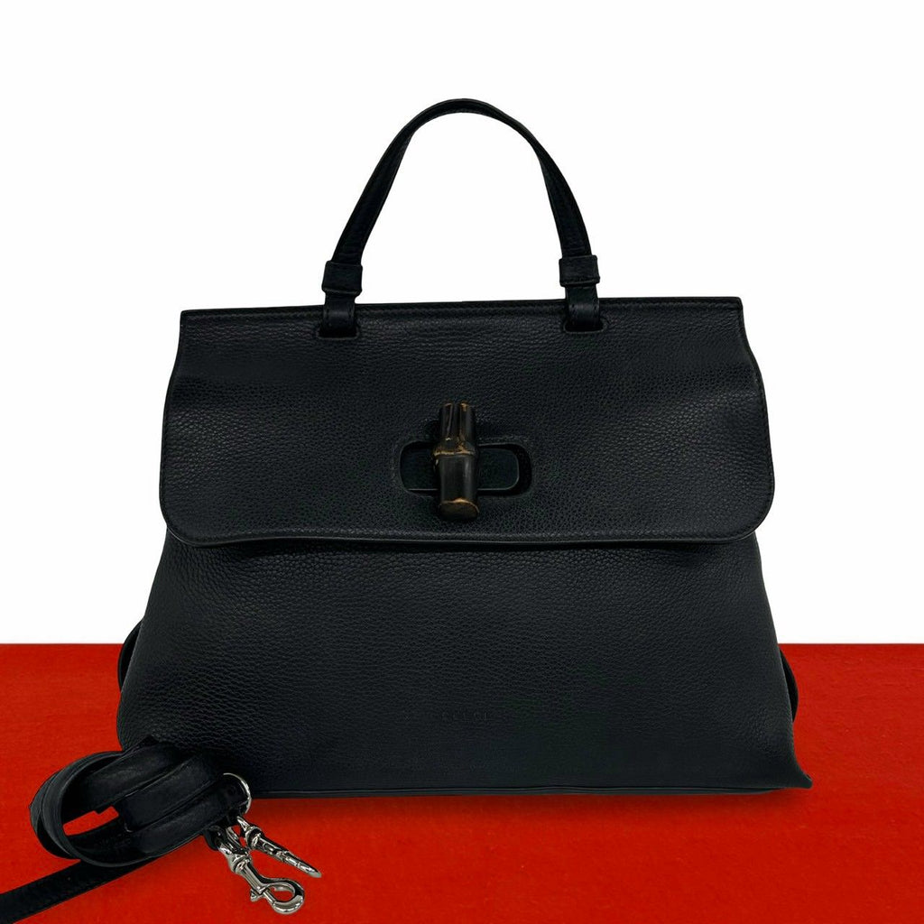 Gucci Daily Bamboo Leather 2-Way Shoulder Bag Mini Tote Black