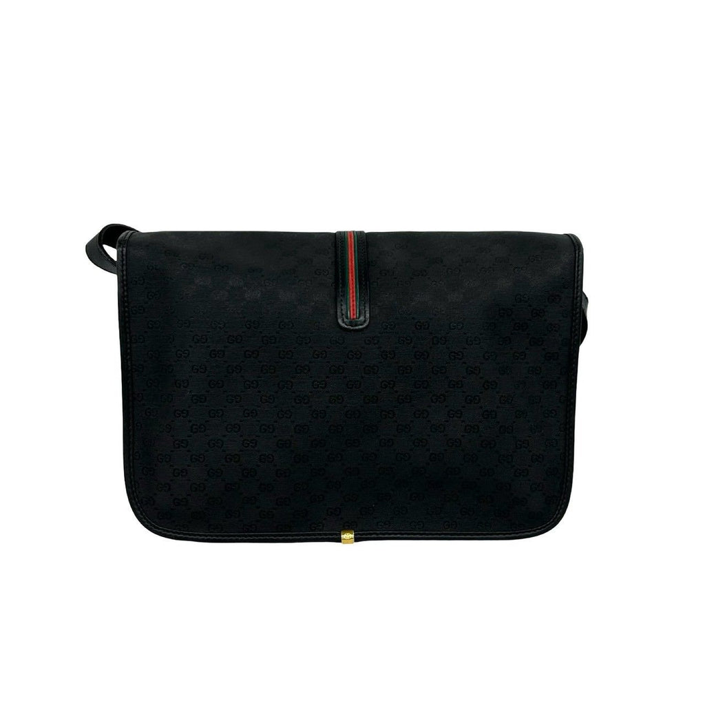 Gucci Vintage Sherry Line Micro GG Logo Leather Shoulder Bag Pochette Black — view 3