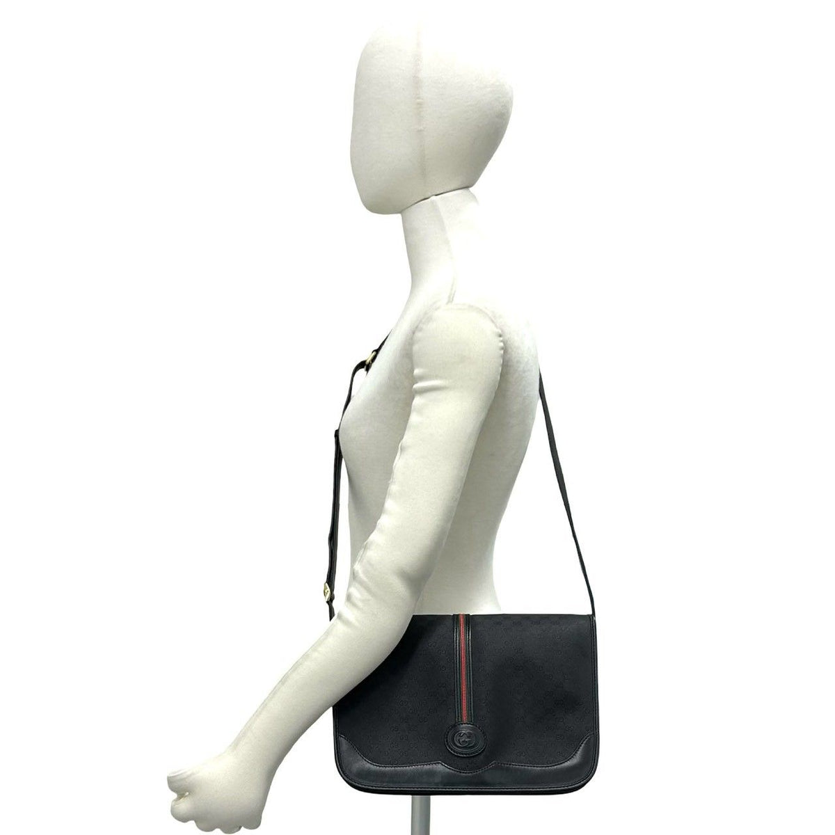 Gucci Vintage Sherry Line Micro GG Logo Leather Shoulder Bag Pochette Black — view 2