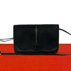 Gucci Vintage Sherry Line Micro GG Logo Leather Shoulder Bag Pochette Black