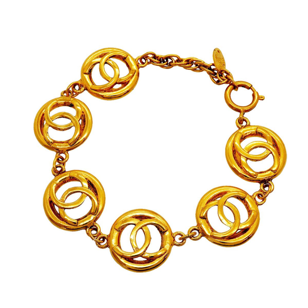 Chanel Bracelet Vintage CC Logo Round Circle Gold Plated