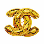 Chanel Brooch Vintage CC Logo Quilted Gold Plated