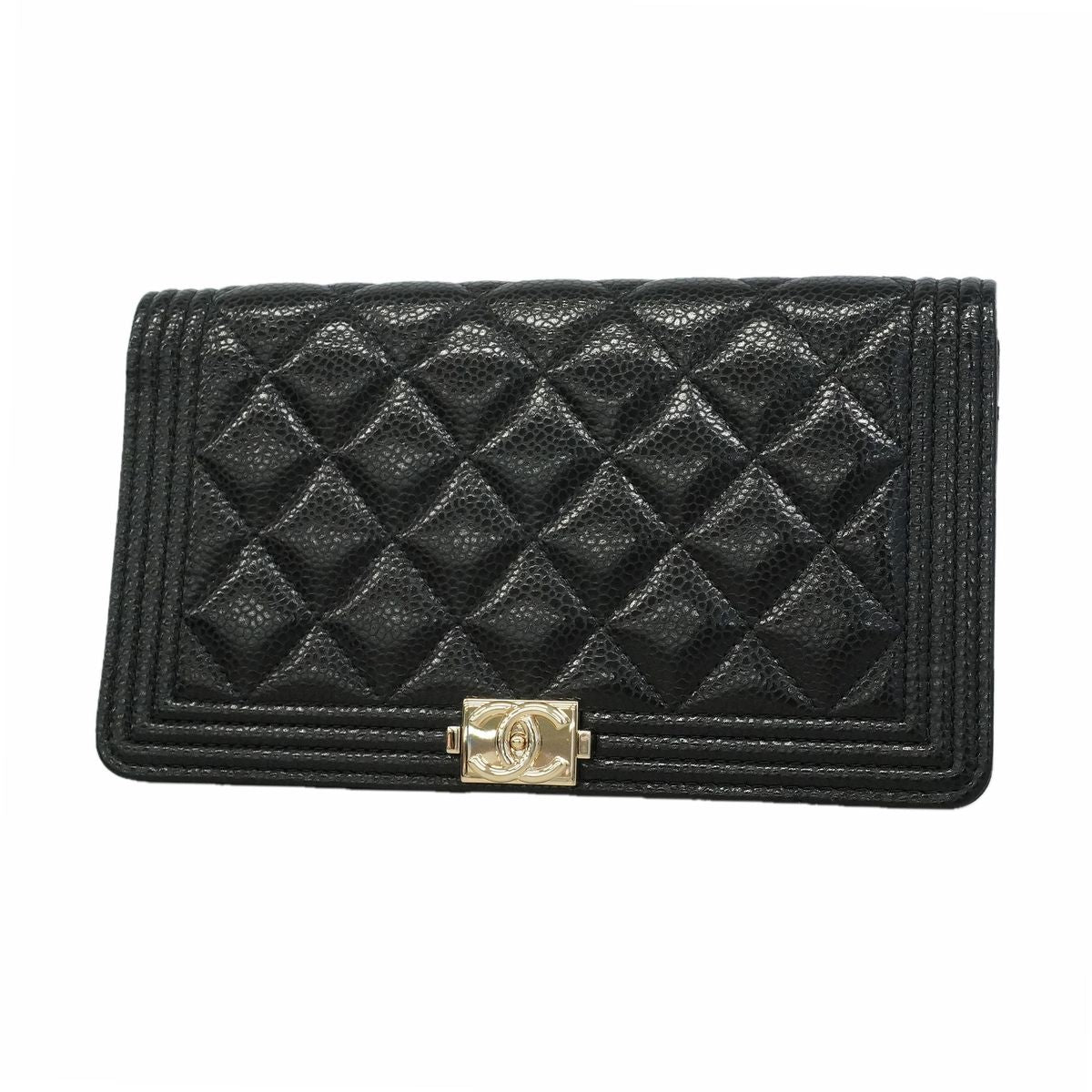 Chanel Wallet Boy Caviar Leather Black Gold