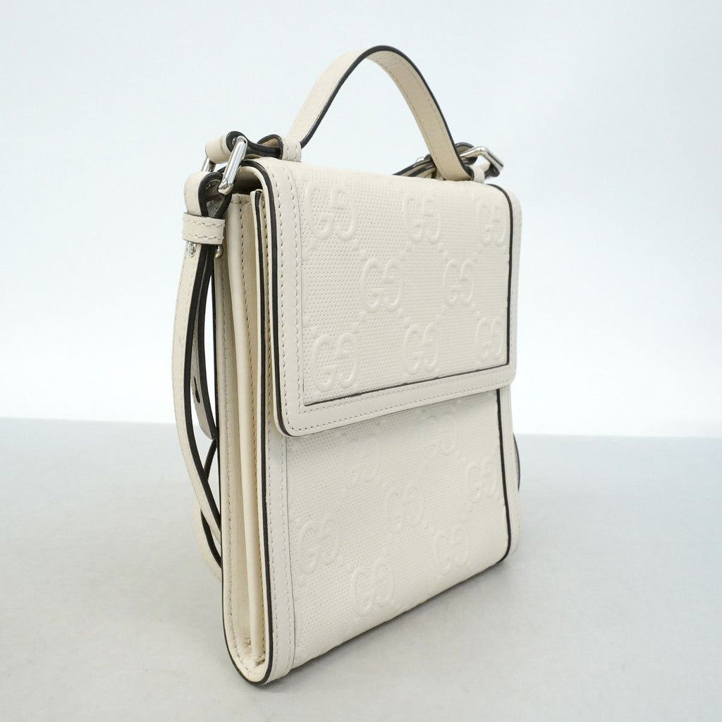 Gucci Shoulder Bag GG Embossed Leather White Silver — view 2