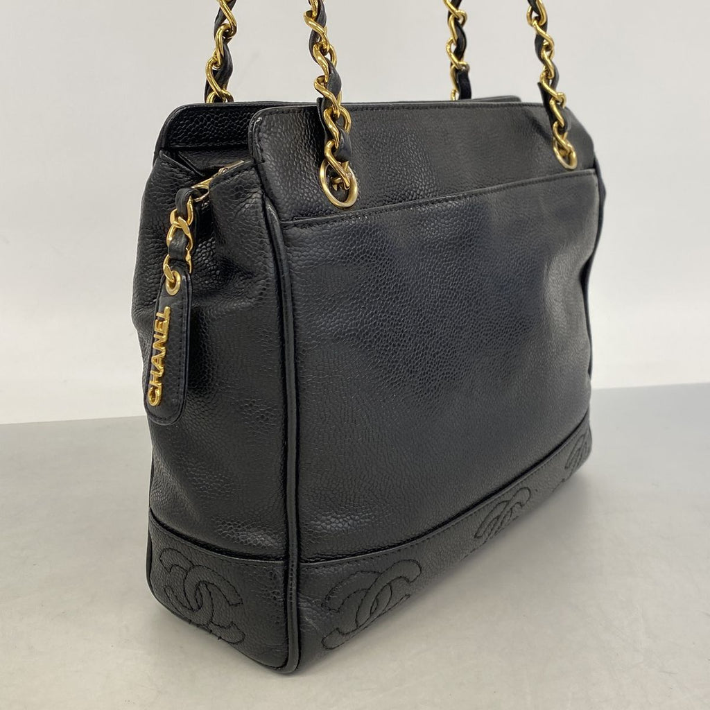 Chanel Shoulder Bag Triple Coco Caviar Leather Black Gold — view 2