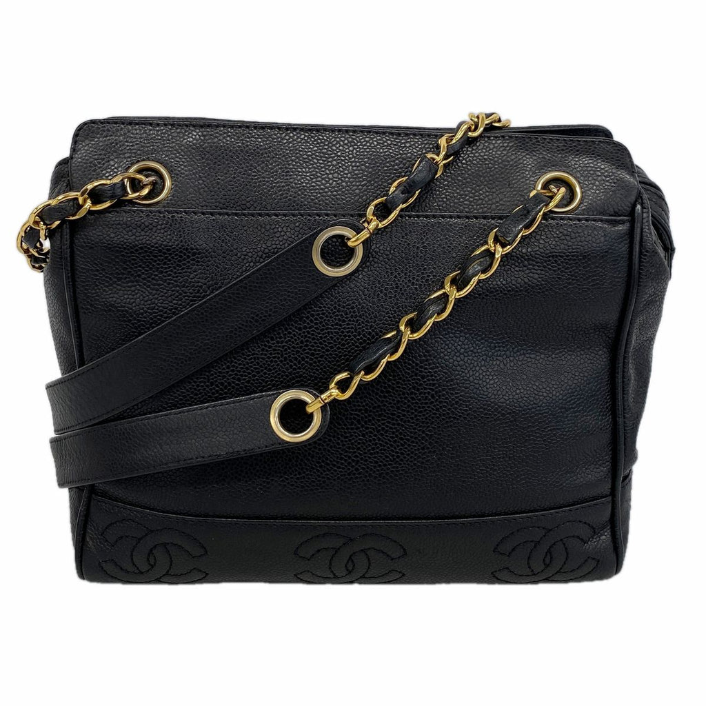 Chanel Shoulder Bag Triple Coco Caviar Leather Black Gold