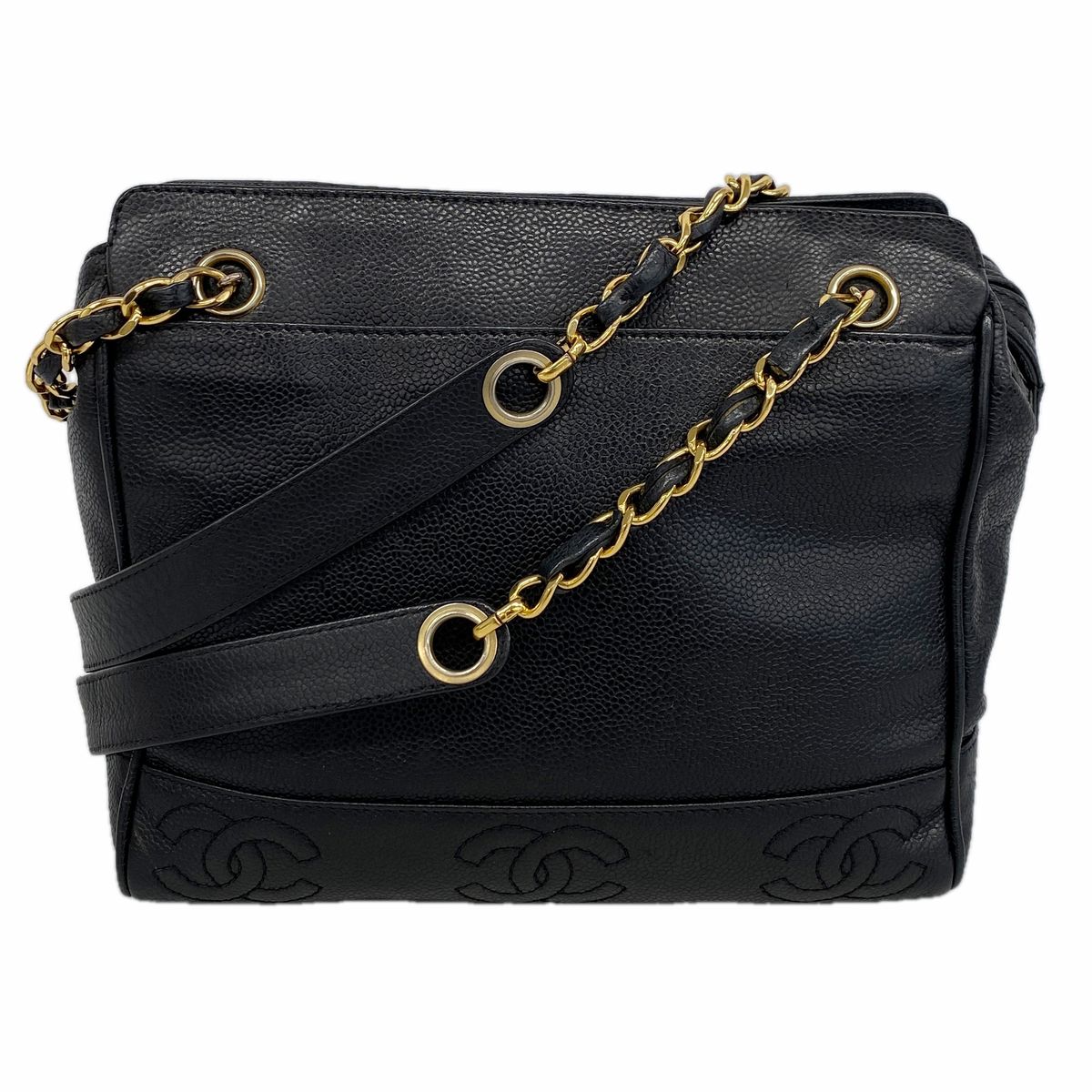 Chanel Shoulder Bag Triple Coco Caviar Leather Black Gold