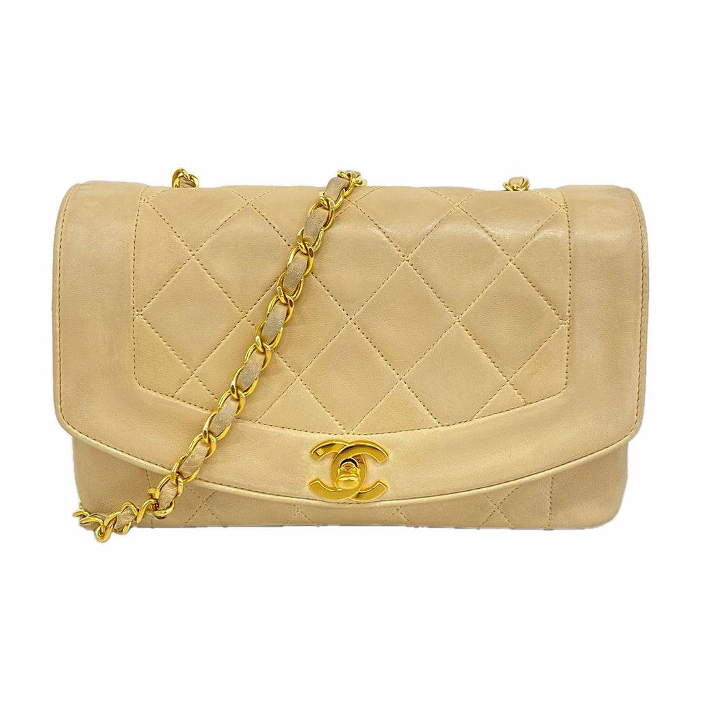 Chanel Shoulder Bag Diana Lambskin Beige Gold