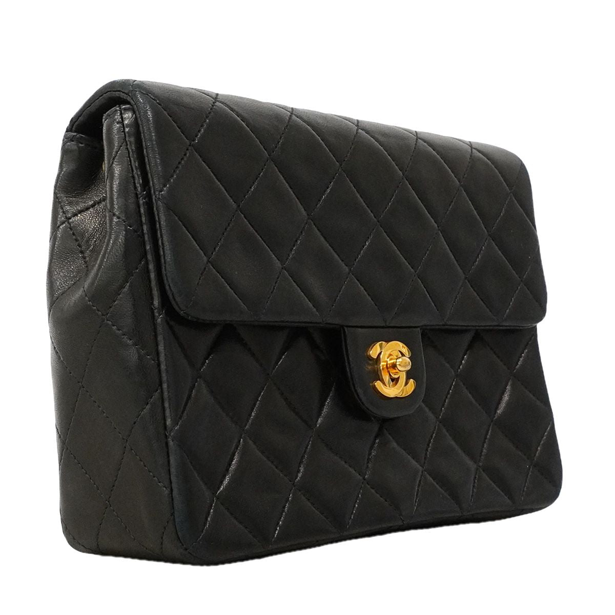 Chanel Shoulder Bag Quilted Lambskin Black Gold — view 2