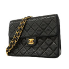 Chanel Shoulder Bag Quilted Lambskin Black Gold