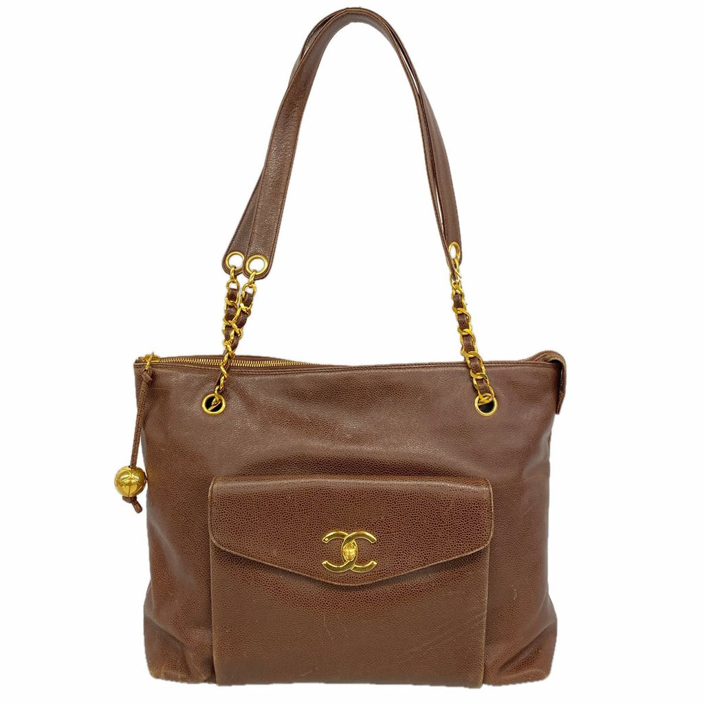 Chanel Tote Caviar Leather Brown Gold